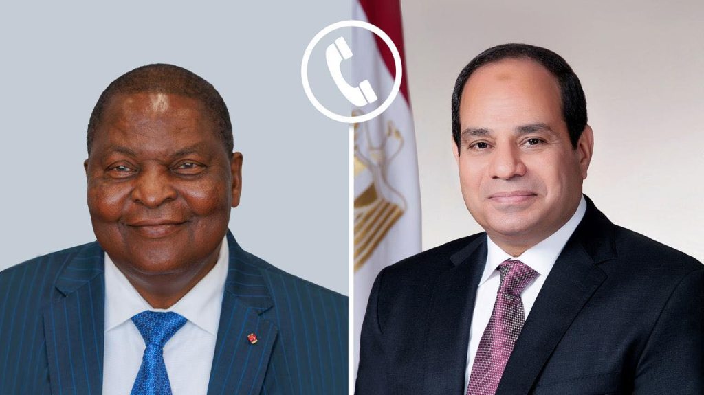 الرئيس السيسي يهنئ نظيره بجمهورية إفريقيا الوسطى لإعادة انتخابه لفترة رئاسية ثالثة الرئيس عبد الفتاح السيسي، ورئيس جمهورية إفريقيا الوسطى فوستان آرشانج تواديرا